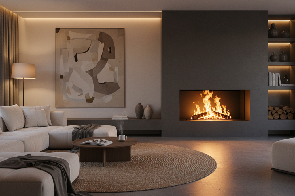 vidéo d'un feu dans un echeminée moderne